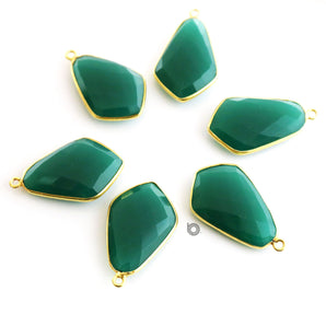 Gold Plated Faceted Green Onyx, Fancy Connector, 24x20 mm, (BZC-7389-A) - Beadspoint