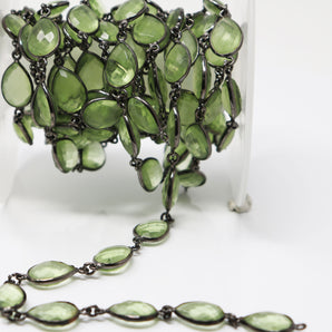 Green Amethyst Pear Faceted Bezel Chain, (BC-GAM-195) - Beadspoint