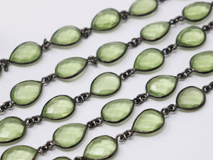 Green Amethyst Pear Faceted Bezel Chain, (BC-GAM-195) - Beadspoint