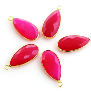 Gold Plated Faceted Fuschia Chalcedony Pear Bezel, 11x21 mm (BZC-7392) - Beadspoint