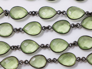 Green Amethyst Pear Faceted Bezel Chain, (BC-GAM-195) - Beadspoint
