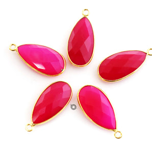 Gold Plated Faceted Fuschia Chalcedony Pear Bezel, 11x21 mm, (BZC-7392) - Beadspoint