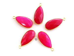 Gold Plated Faceted Fuschia Chalcedony Pear Bezel, 11x21 mm, (BZC-7392) - Beadspoint