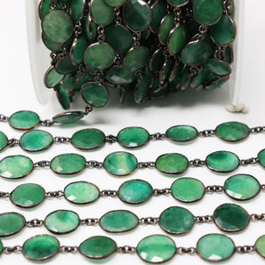 Dyed Emerald Oval Faceted Bezel Chain, (BC-DME-196) - Beadspoint