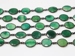 Dyed Emerald Oval Faceted Bezel Chain, (BC-DME-196) - Beadspoint