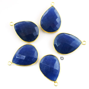 Gold Plated Faceted Dyed Sapphire Pear Bezel, 17x22 mm, (BZC-7393) - Beadspoint