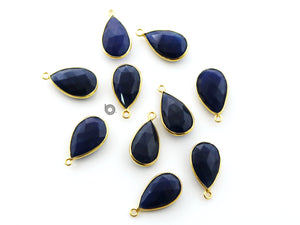 Gold Plated Faceted Dyed Sapphire Pear Bezel ,13x21 mm, (BZC-7393-A) - Beadspoint