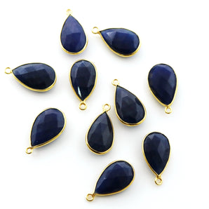 Gold Plated Faceted Dyed Sapphire Pear Bezel, 13x21 mm (BZC-7393-A) - Beadspoint