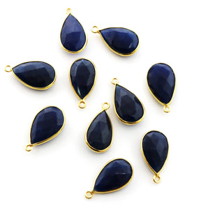 Gold Plated Faceted Dyed Sapphire Pear Bezel, 13x21 mm (BZC-7393-A) - Beadspoint