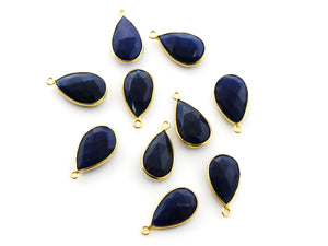 Gold Plated Faceted Dyed Sapphire Pear Bezel, 13x21 mm (BZC-7393-A) - Beadspoint