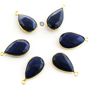 Gold Plated Faceted Dyed Sapphire Pear Bezel ,13x21 mm, (BZC-7393-A) - Beadspoint