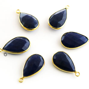 Gold Plated Faceted Dyed Sapphire Pear Bezel ,13x21 mm, (BZC-7393-A) - Beadspoint