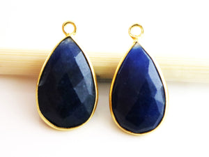 Gold Plated Faceted Dyed Sapphire Pear Bezel, 13x21 mm (BZC-7393-A) - Beadspoint