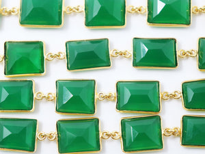 Green Onyx Fancy Faceted Bezel Chain, (BC-GNX-192) - Beadspoint