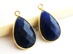 Gold Plated Faceted Dyed Sapphire Pear Bezel ,13x21 mm, (BZC-7393-A) - Beadspoint