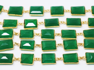 Green Onyx Fancy Faceted Bezel Chain, (BC-GNX-192) - Beadspoint