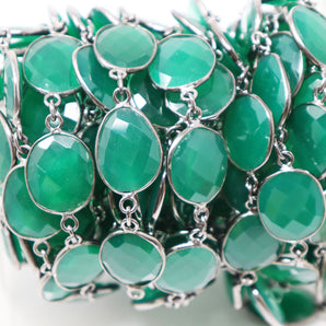 Green Onyx Oval Faceted Bezel Chain, (BC-GNX-191) - Beadspoint