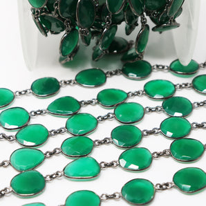 Green Onyx Oval Faceted Bezel Chain, (BC-GNX-191) - Beadspoint