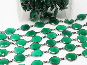 Green Onyx Oval Faceted Bezel Chain, (BC-GNX-191) - Beadspoint