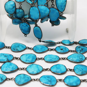 Turquoise Oval Faceted Bezel Chain, (BC-TUR-185) - Beadspoint