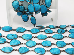 Turquoise Oval Faceted Bezel Chain, (BC-TUR-185) - Beadspoint