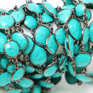 Green Turquoise Mix Faceted Bezel Chain, (BC-GTUR-177) - Beadspoint