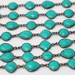 Green Turquoise Mix Faceted Bezel Chain, (BC-GTUR-177) - Beadspoint