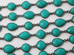 Green Turquoise Mix Faceted Bezel Chain, (BC-GTUR-177) - Beadspoint
