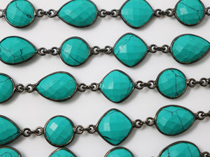 Green Turquoise Mix Faceted Bezel Chain, (BC-GTUR-177) - Beadspoint