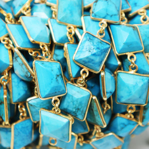 Turquoise Fancy Faceted Bezel Chain, (BC-TUR-186) - Beadspoint