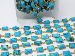 Turquoise Fancy Faceted Bezel Chain, (BC-TUR-186) - Beadspoint