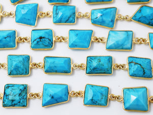 Turquoise Fancy Faceted Bezel Chain, (BC-TUR-186) - Beadspoint