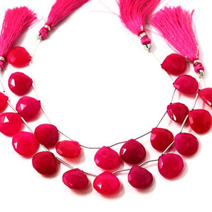 Fuchsia Pink Chalcedony Faceted Heart Drops, 15-16 mm, Rich Color, Chalcedony Gemstone Beads, (CLFP-HRT-15-16)(153)