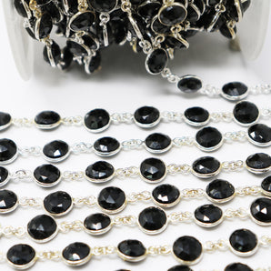 Black Onyx Coin Faceted Bezel Chain, (BC-BNX-178) - Beadspoint