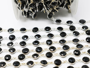 Black Onyx Coin Faceted Bezel Chain, (BC-BNX-178) - Beadspoint