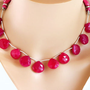 Fuchsia Pink Chalcedony Faceted Heart Drops, 15-16 mm, Rich Color, Chalcedony Gemstone Beads, (CLFP-HRT-15-16)(153)
