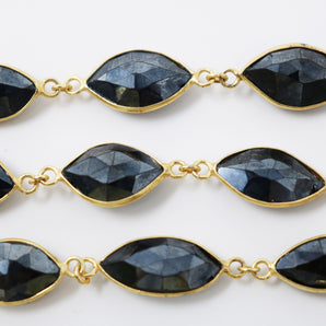 Pyrite Marquise Faceted Bezel Chain, (BC-PYR-190) - Beadspoint