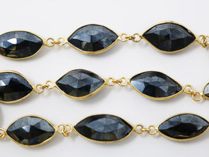 Pyrite Marquise Faceted Bezel Chain, (BC-PYR-190) - Beadspoint