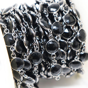 Black Onyx Coin Faceted Bezel Chain, (BC-BNX-179) - Beadspoint