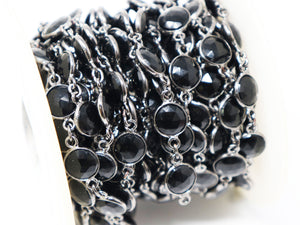 Black Onyx Coin Faceted Bezel Chain, (BC-BNX-179) - Beadspoint