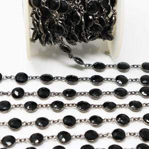 Black Onyx Coin Faceted Bezel Chain, (BC-BNX-179) - Beadspoint