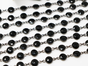 Black Onyx Coin Faceted Bezel Chain, (BC-BNX-179) - Beadspoint
