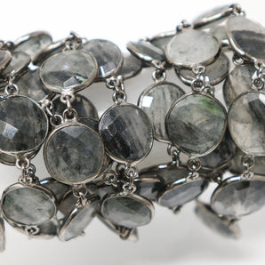 Black Rutile Oval Faceted Bezel Chain, (BC-BRT-189) - Beadspoint