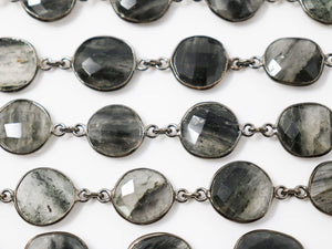 Black Rutile Oval Faceted Bezel Chain, (BC-BRT-189) - Beadspoint