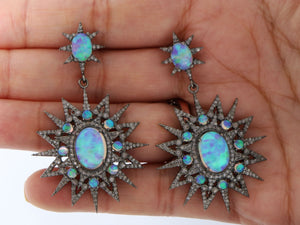 Pave Diamond Opal Starburst Earrings, (DER-1002) - Beadspoint