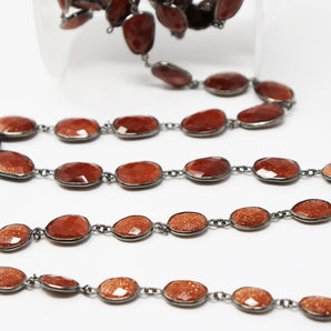 Sunstone Oval Faceted Bezel Chain, (BC-SST-198) - Beadspoint