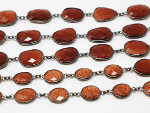 Sunstone Oval Faceted Bezel Chain, (BC-SST-198) - Beadspoint