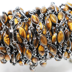 Tiger Eye Marquise Faceted Bezel Chain, (BC-TGR-199) - Beadspoint