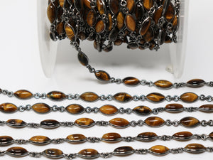 Tiger Eye Marquise Faceted Bezel Chain, (BC-TGR-199) - Beadspoint