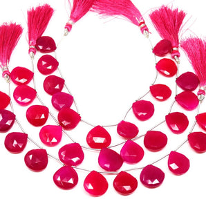 Fuchsia Pink Chalcedony Faceted Heart Drops, 17 mm, Rich Color, Chalcedony Gemstone Beads, (CLFP-HRT-17)(157)